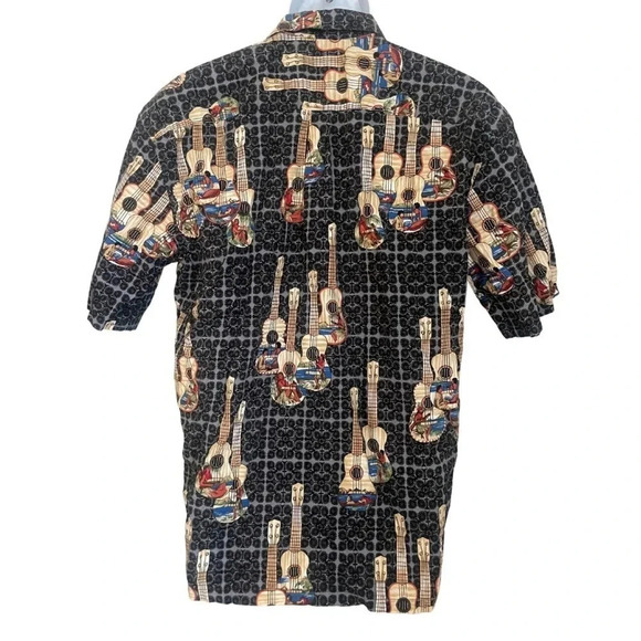 Hilo Hattie Men's Hawaiian Ukulele Print Short Sleeve Aloha Shirt Size L - Picture 3 of 8